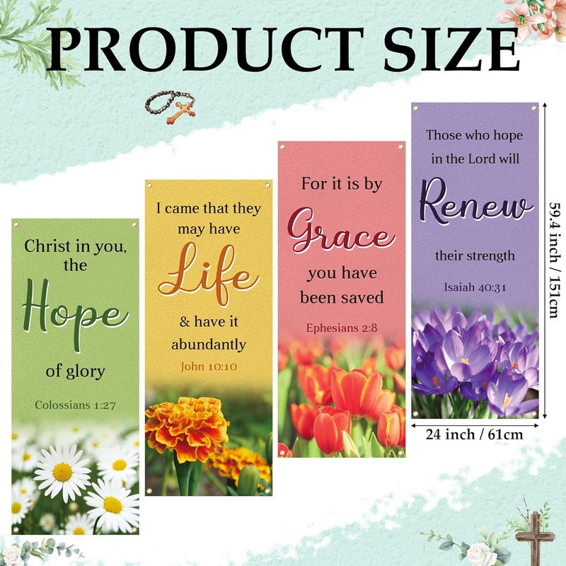 Yopyame Church Banners with Scripture - 4PCS Christian Banners for Home Decorations 24 x 59.4 Inch Vinyl Floral Pattern Religious Praise Churches Banner for Churches Sunday School Indoor Outdoor - Image 2